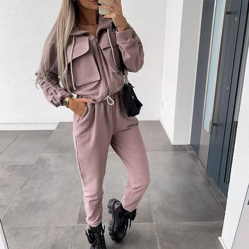 Drawstring Big Pocket Hooded Sweatsuit