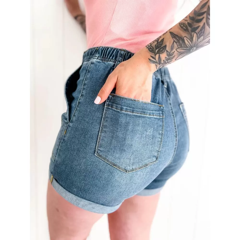 Drawstring High Waisted Jeans Shorts