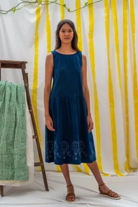 dropwaist dress- Indigo with Balloon print