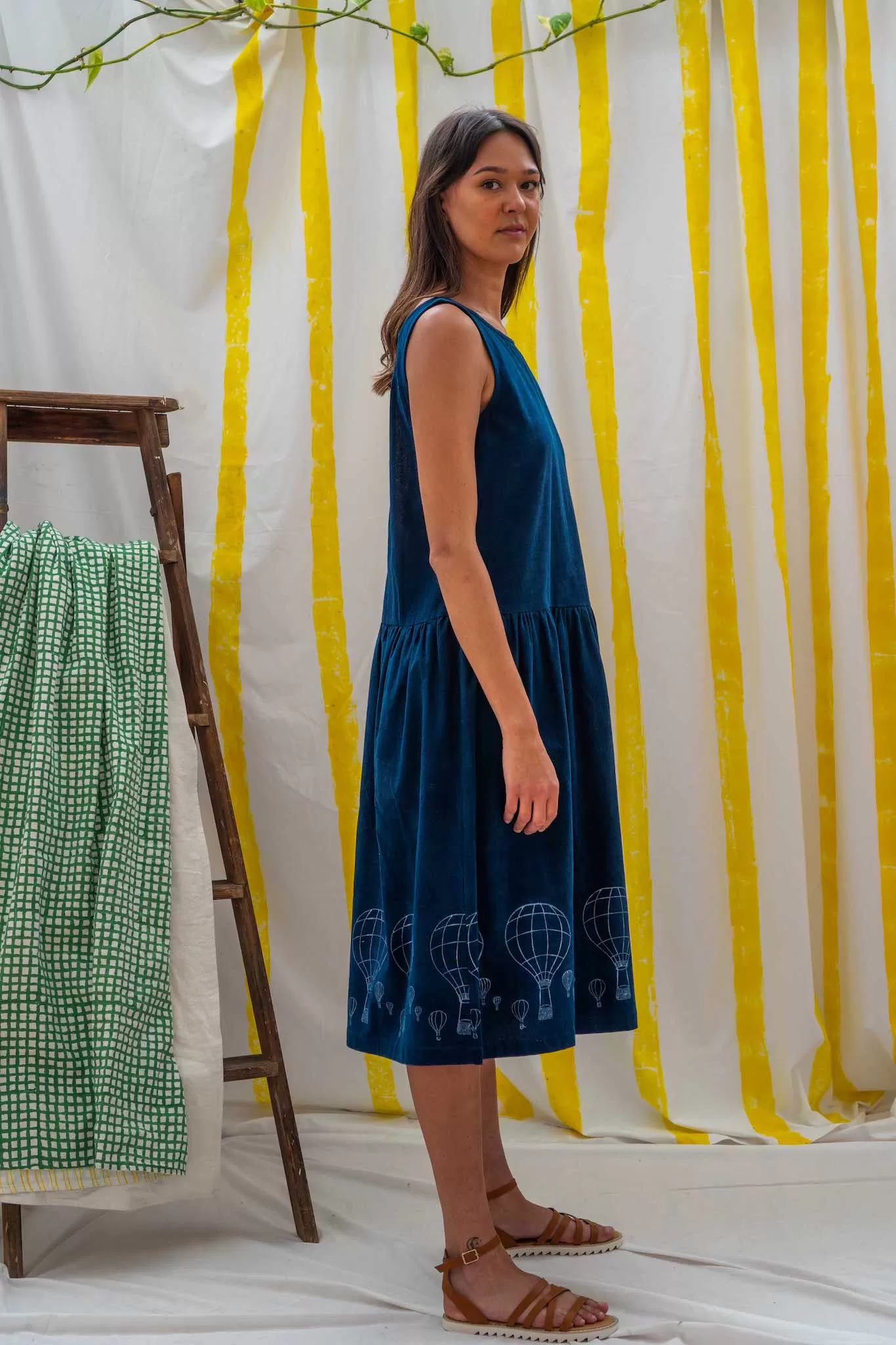 dropwaist dress- Indigo with Balloon print