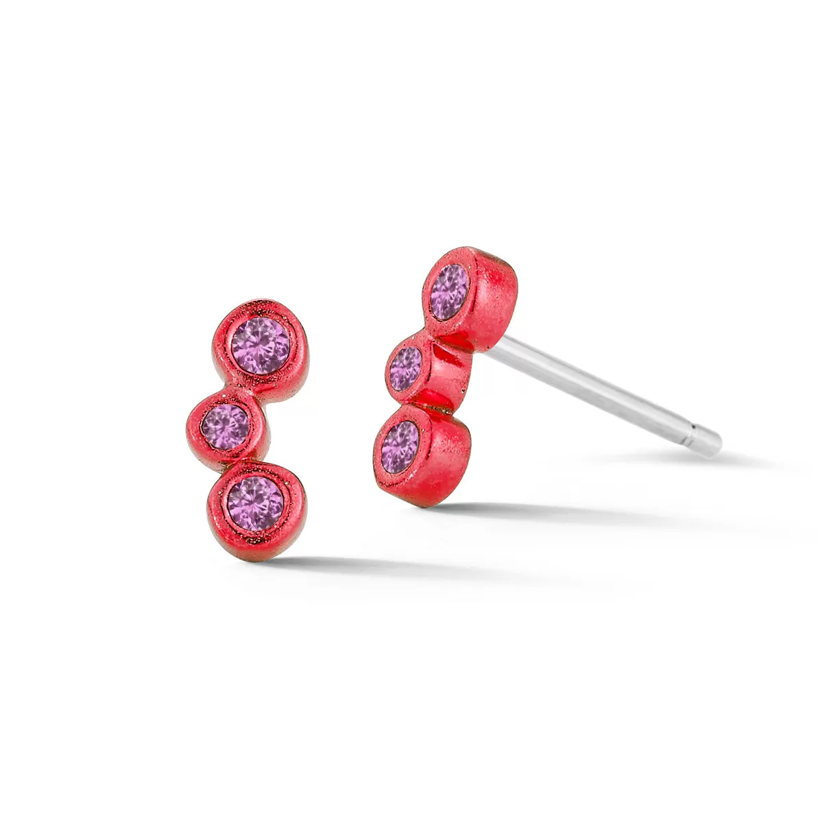 Electric Red Mini 3-stone Single Stud Earring