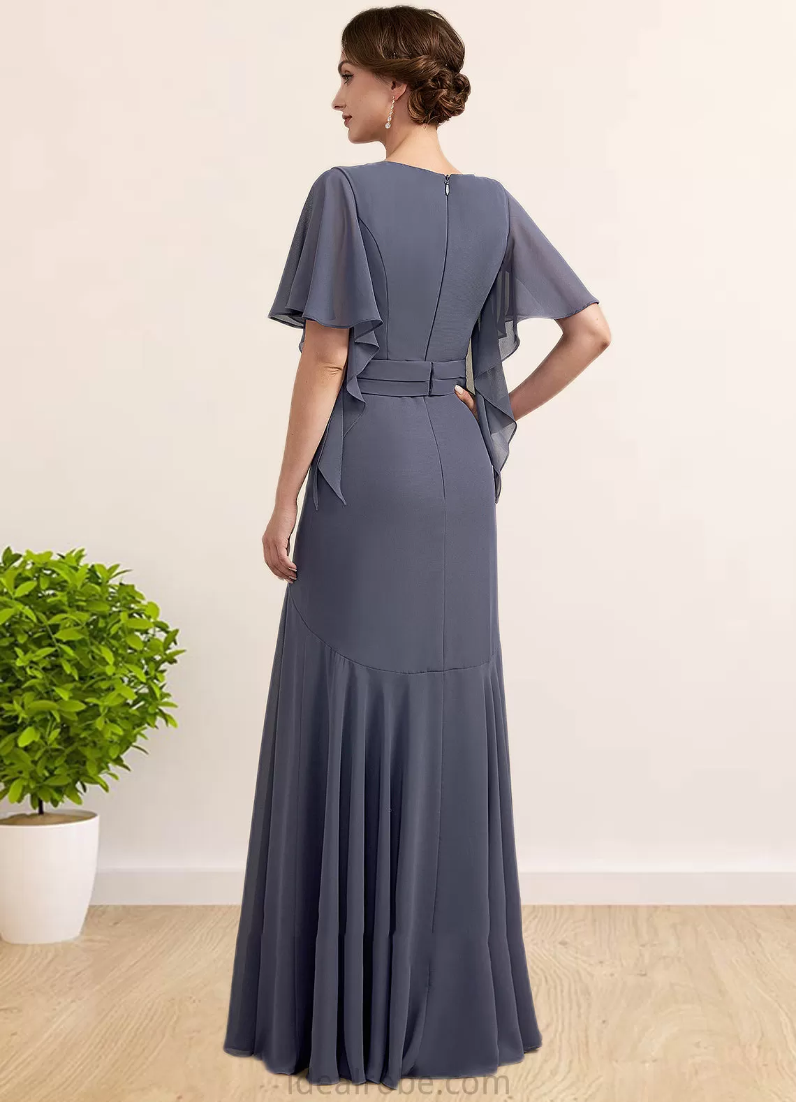 Emerson Trumpet/Mermaid V-neck Floor-Length Chiffon Mother of the Bride Dress STK126P0014951