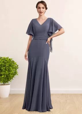 Emerson Trumpet/Mermaid V-neck Floor-Length Chiffon Mother of the Bride Dress STK126P0014951