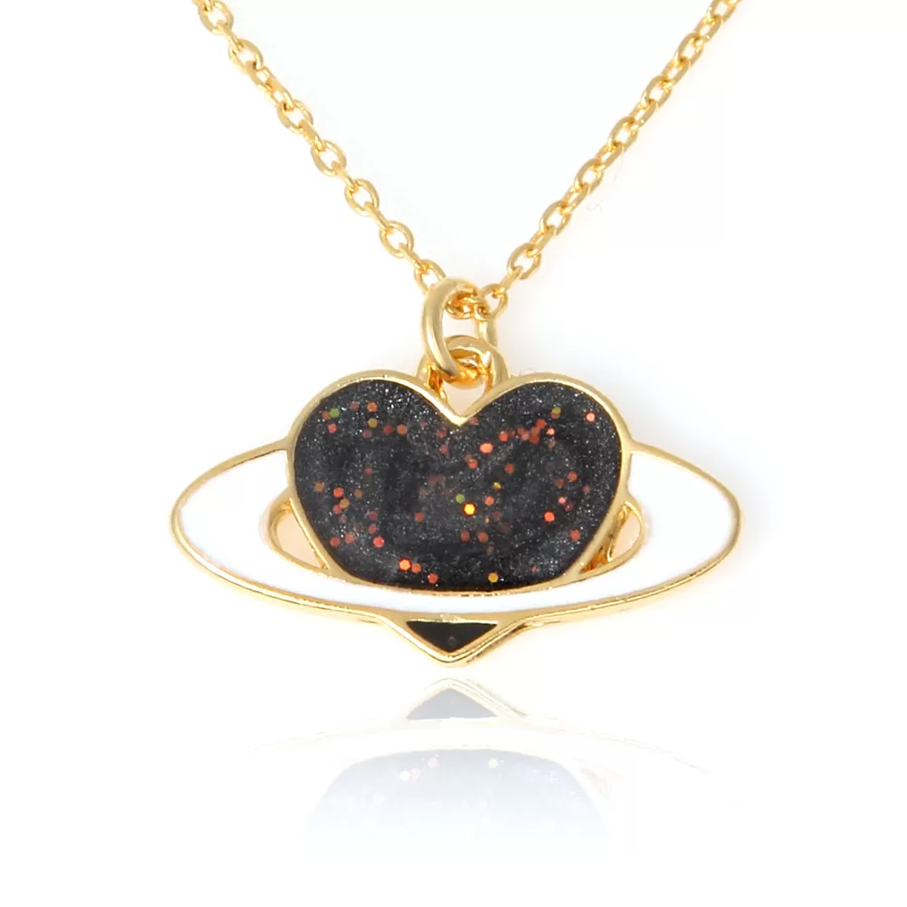 Epoxy Heart Planet Necklace