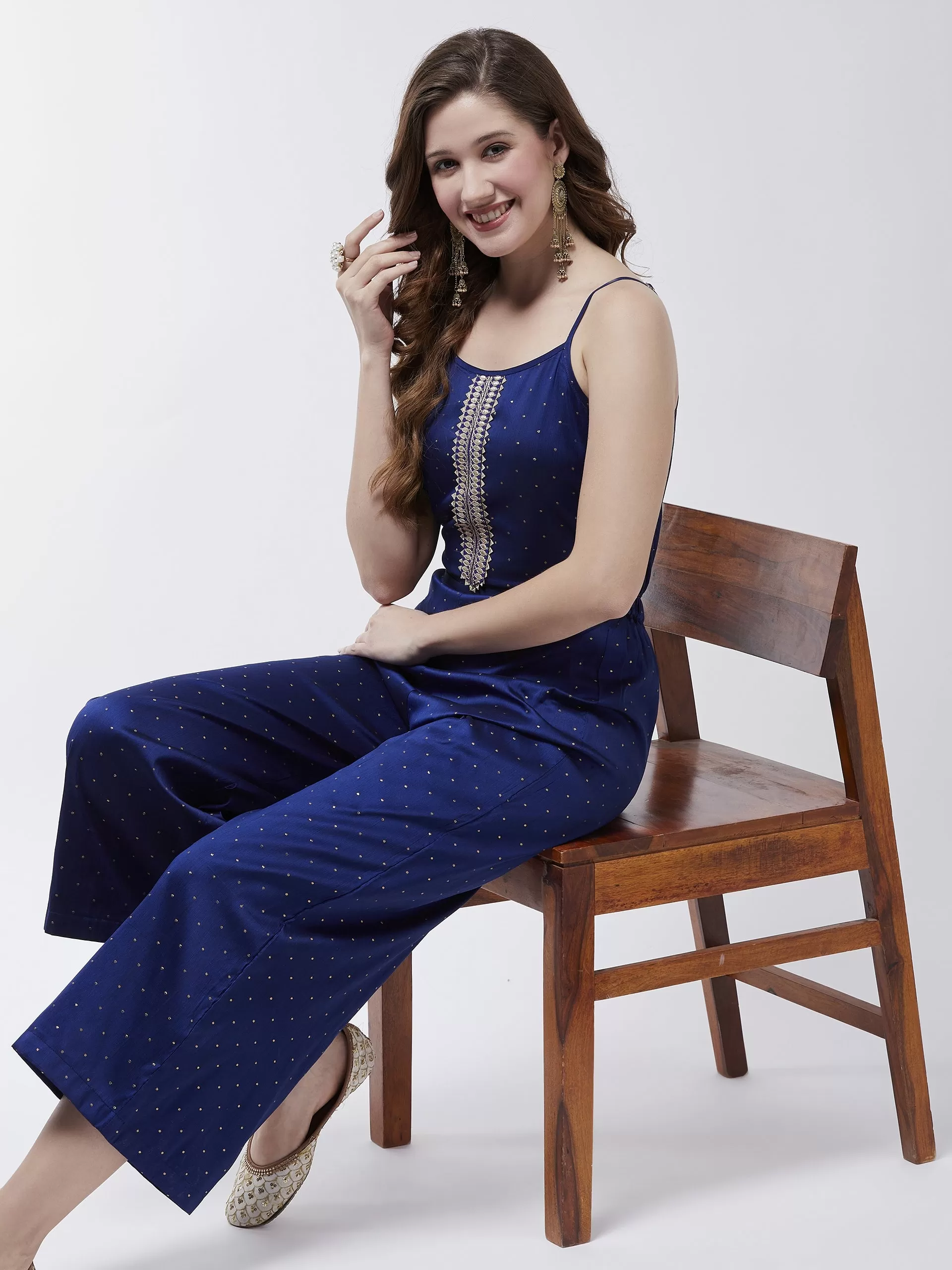 Festive Buta Embellished Jumpsuit With Lace