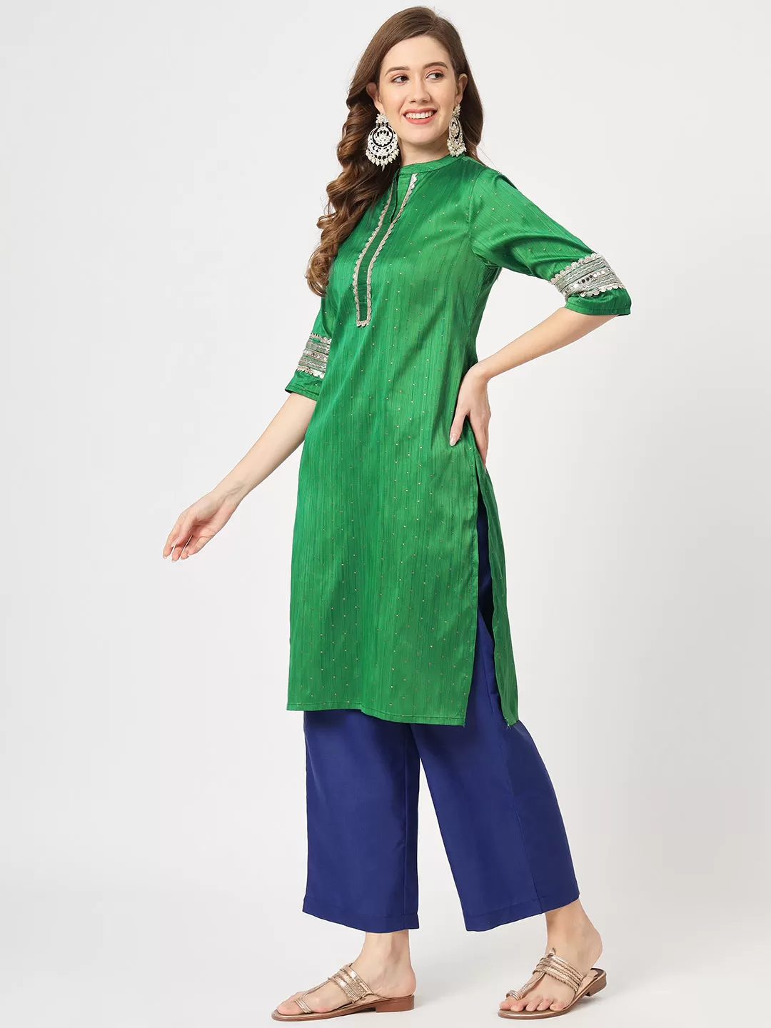 Festive Placket Embroidered Kurta With Contrasting Pants