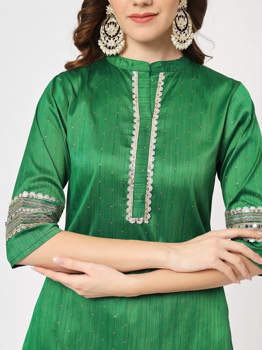 Festive Placket Embroidered Kurta With Contrasting Pants