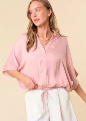 FINAL SALE - Blush Drawstring Bottom Dolman Top