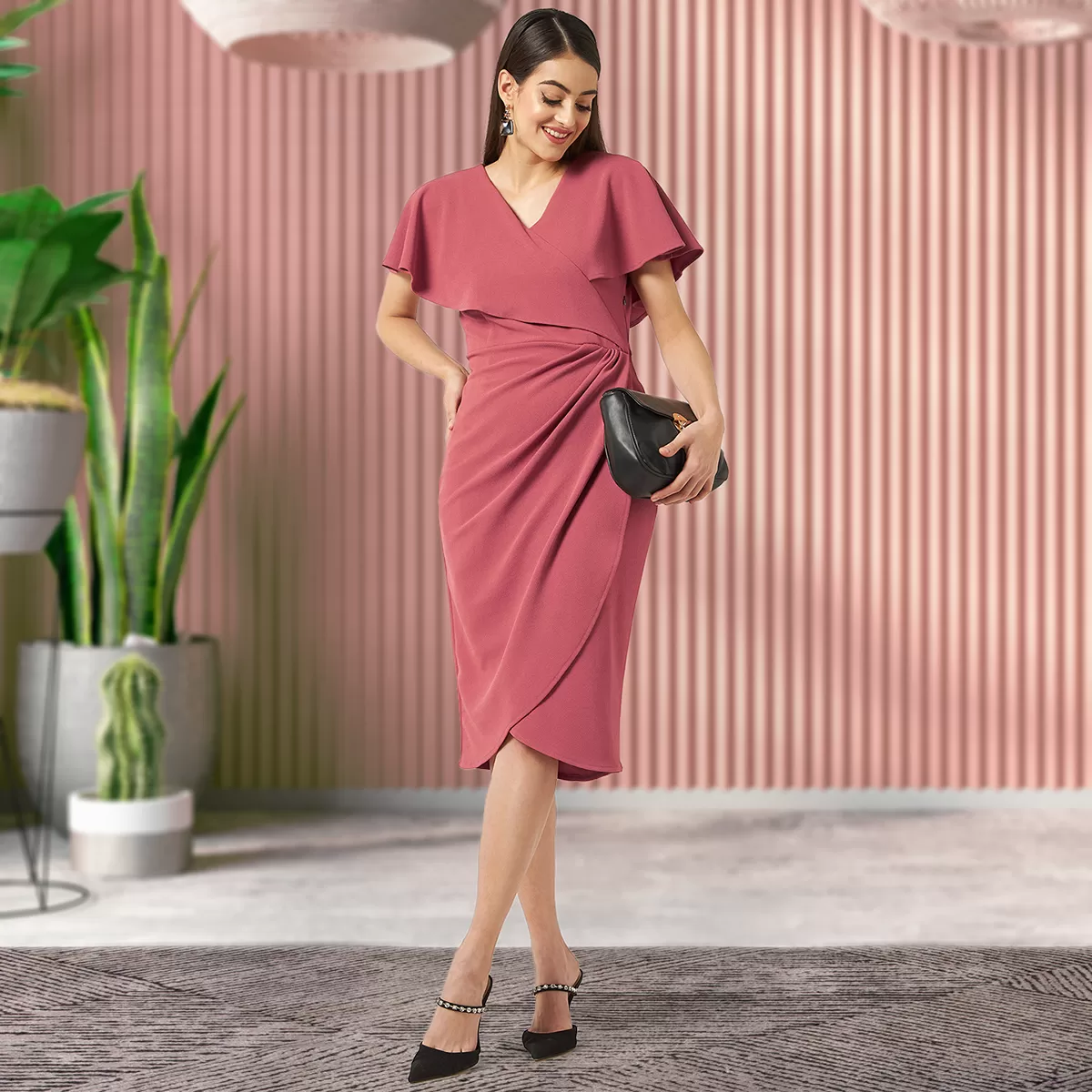 Fit And Flare Dress With Front Overlaping