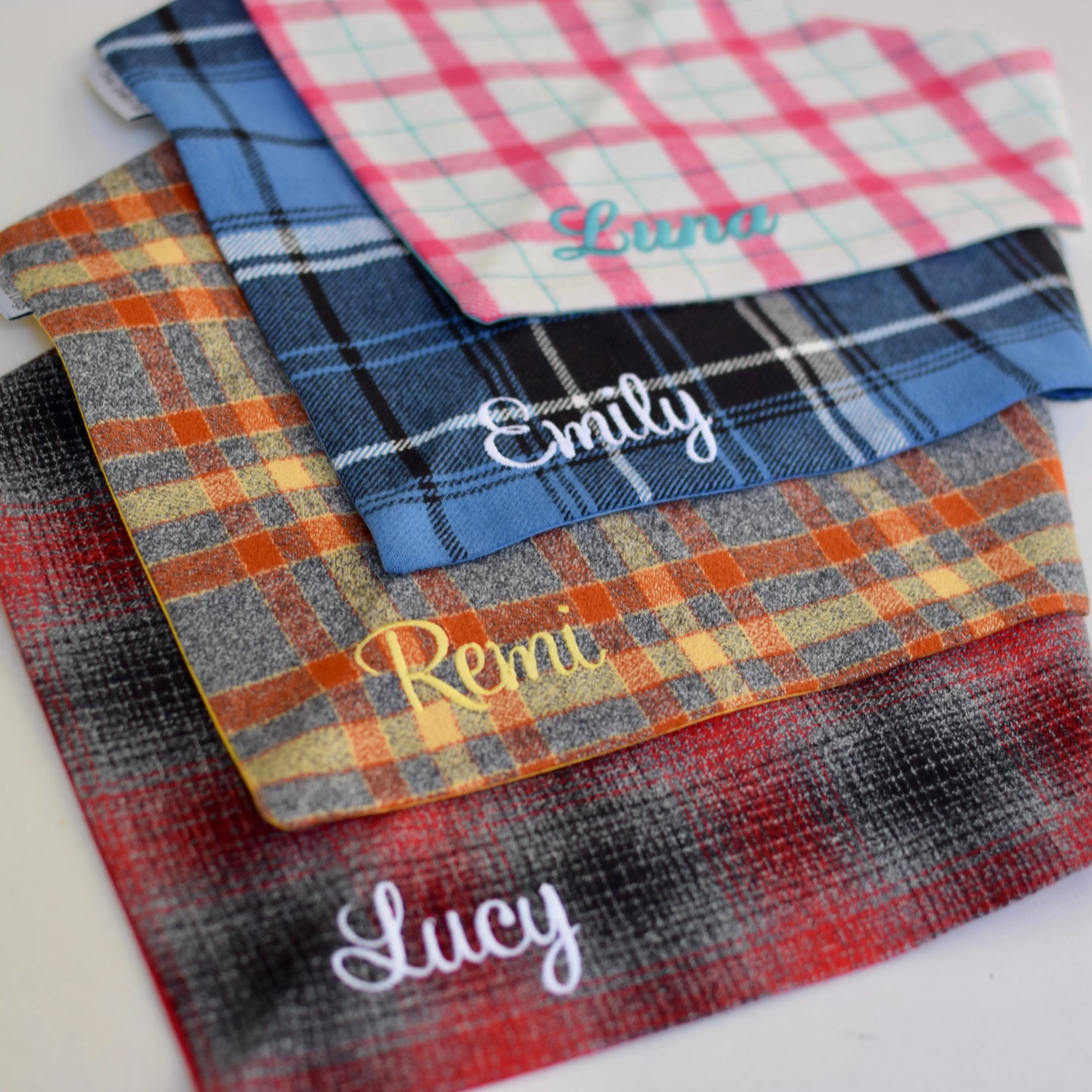 Flannel Custom Dog Bandanas with Name Embroidered