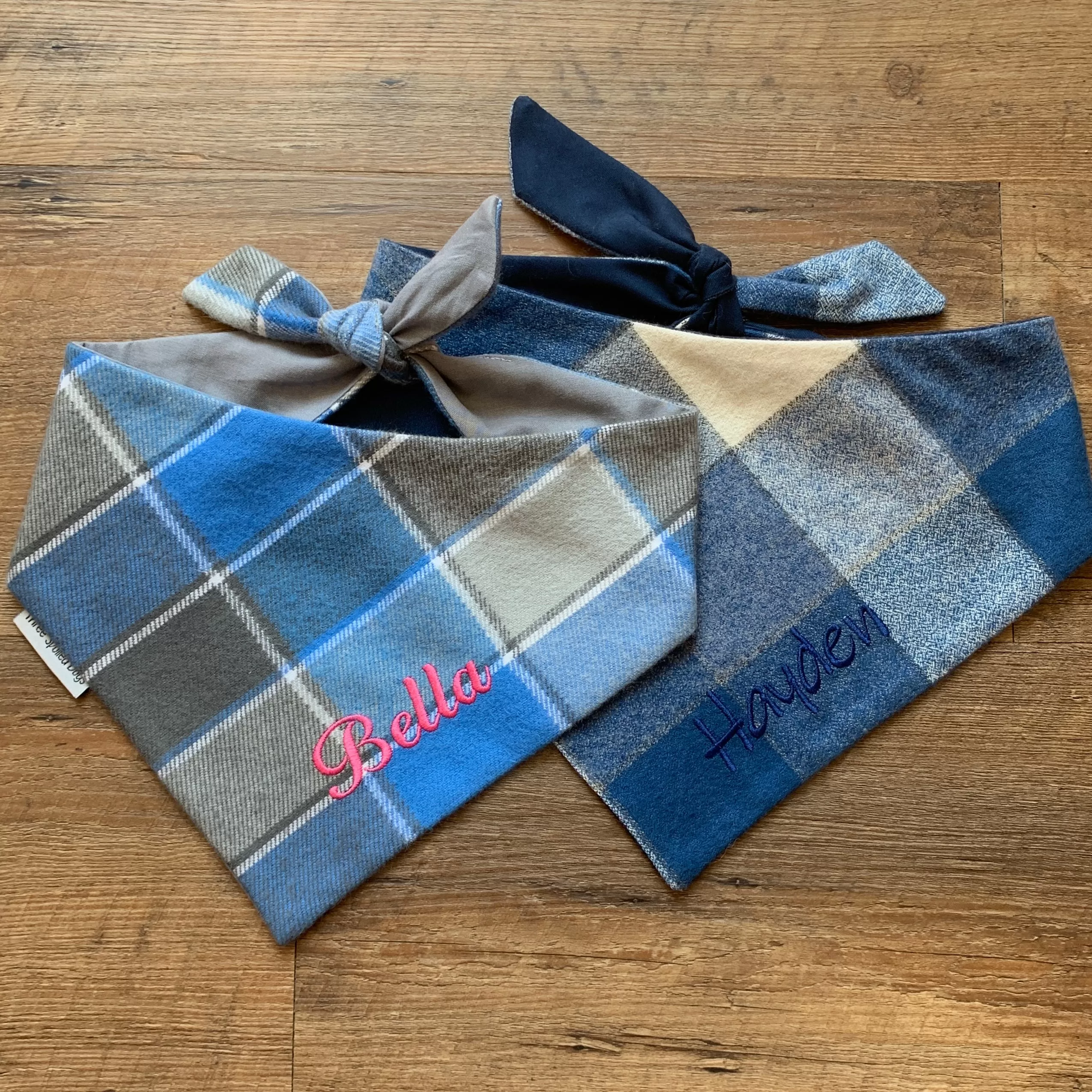 Flannel Custom Dog Bandanas with Name Embroidered