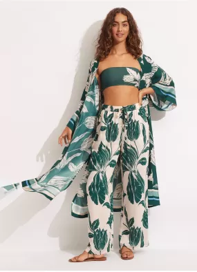 Fleur De Bloom Silk Pant - Evergreen