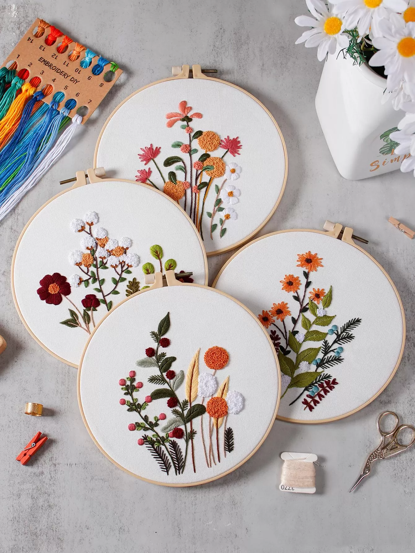 Floral Love Hand Embroidery 4 piece Set