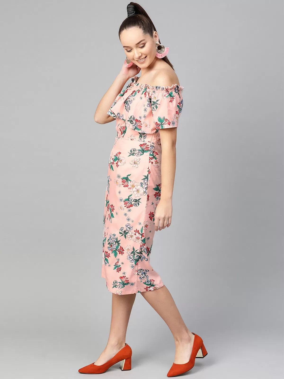 Floral Off-Shoulder Midi Dress