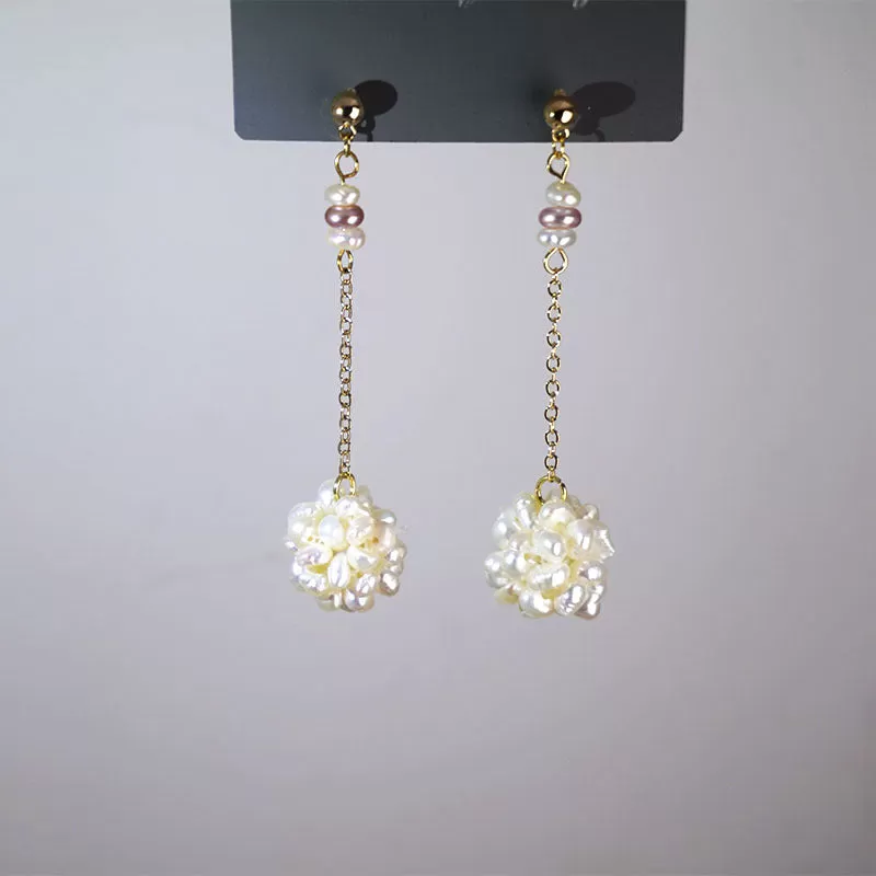 Flower Freshwater Pearls Drop Gold Earrings