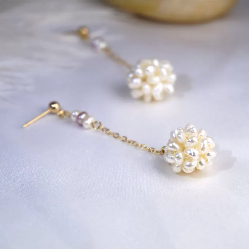 Flower Freshwater Pearls Drop Gold Earrings