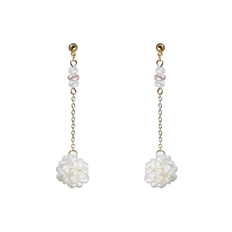 Flower Freshwater Pearls Drop Gold Earrings