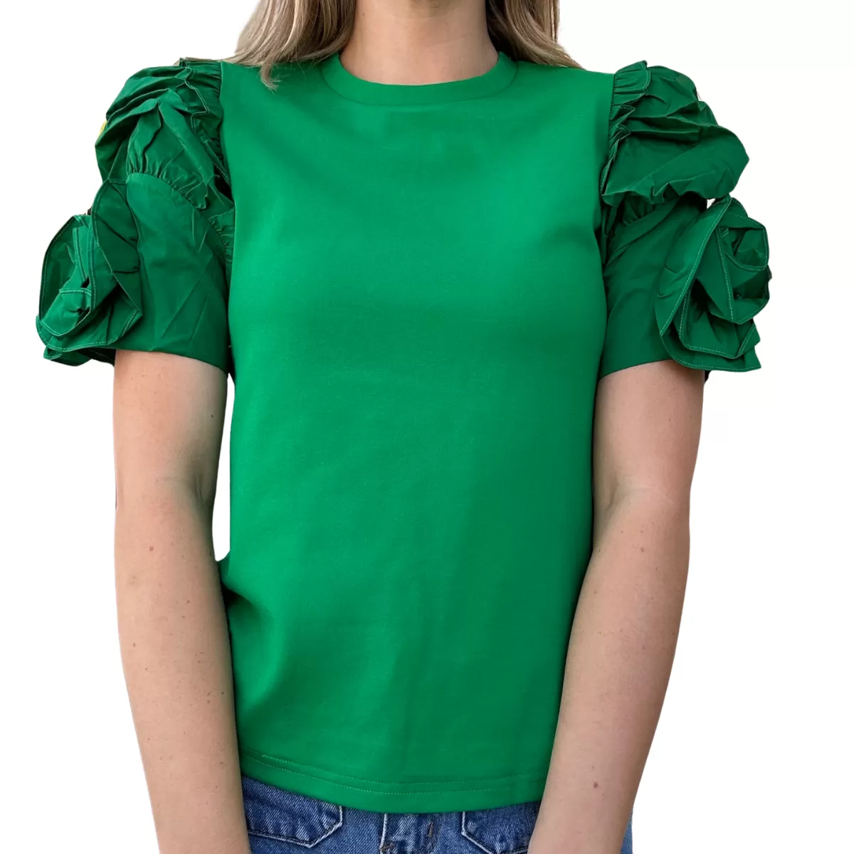 Flower Ruffle  Short Sleeve Top - 2 Colors