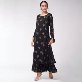 Foil Printed And Embroidered Long Kurta