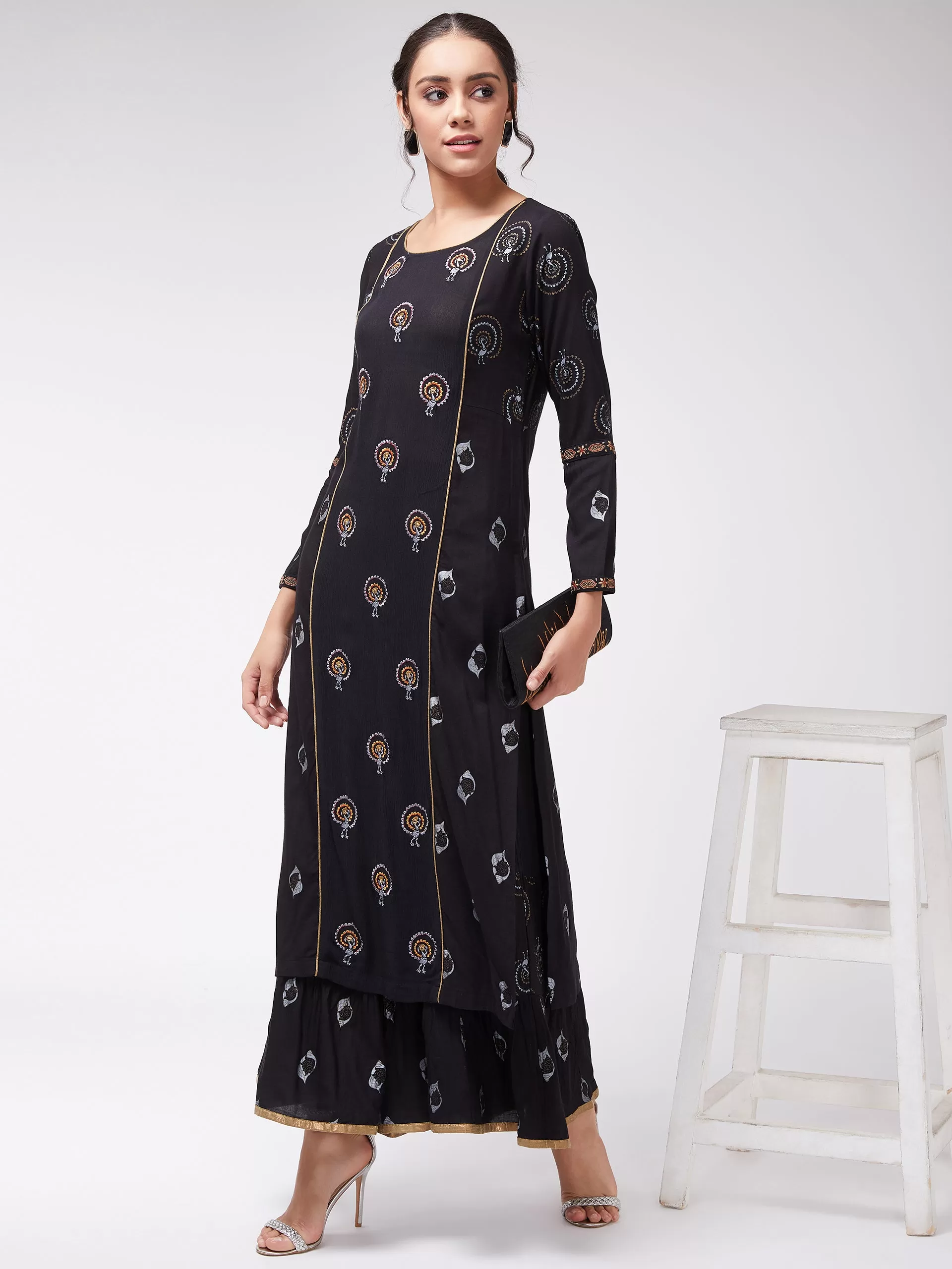 Foil Printed And Embroidered Long Kurta