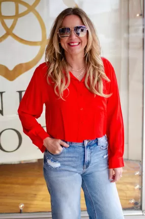 Forever Yours Button Down Crop in Red