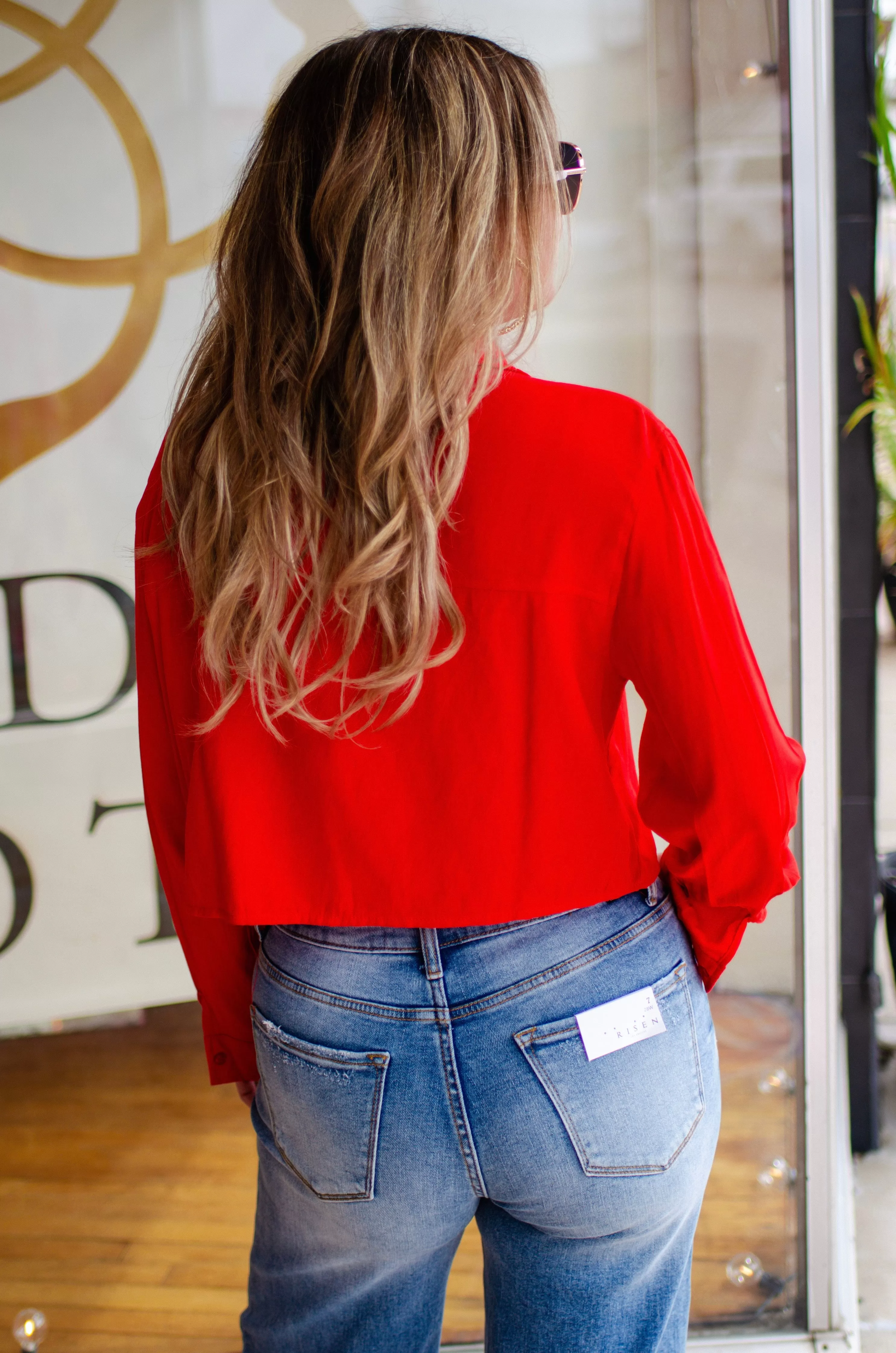 Forever Yours Button Down Crop in Red