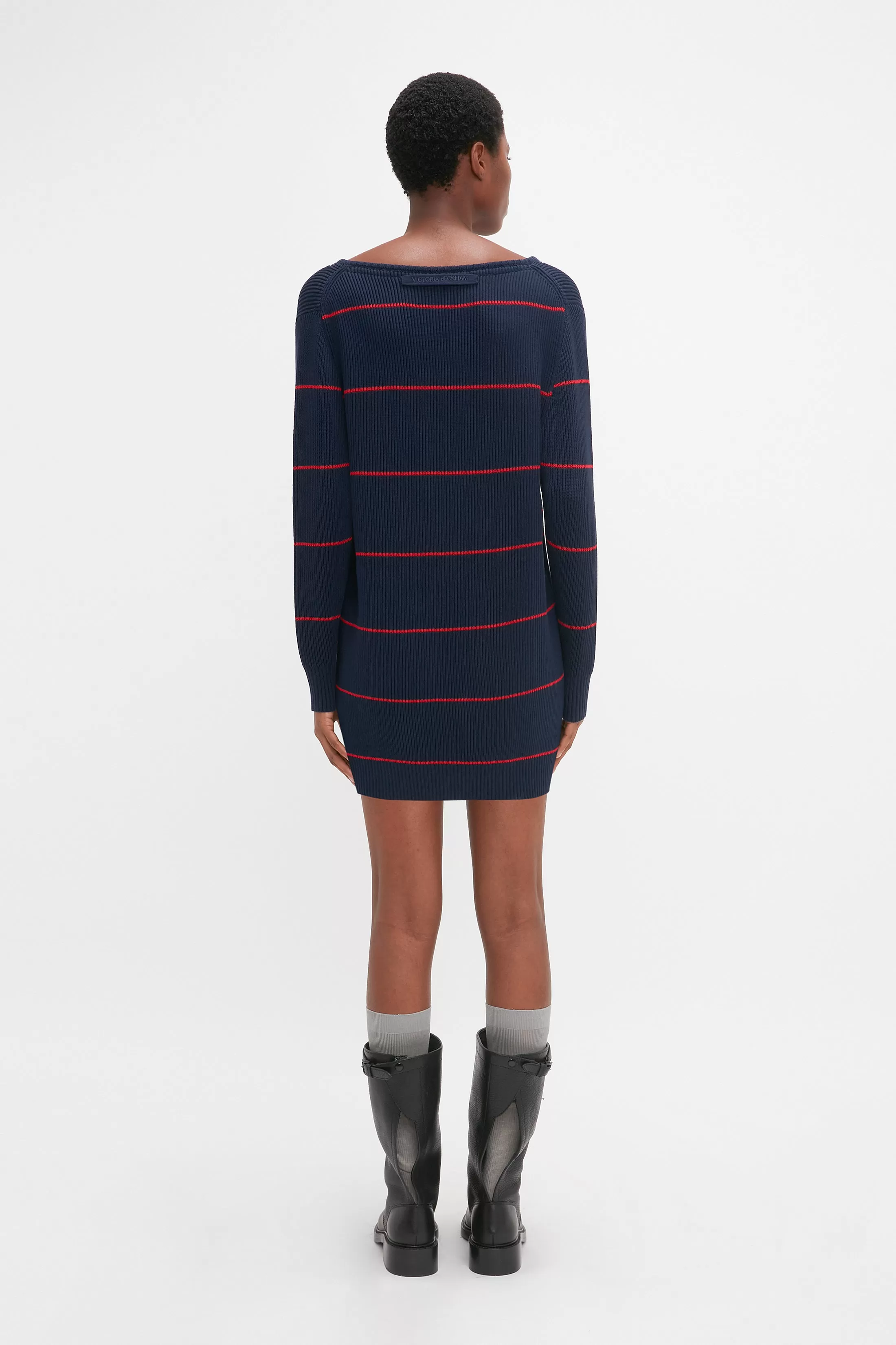 Frame Detail Jumper Dress In Navy-Red