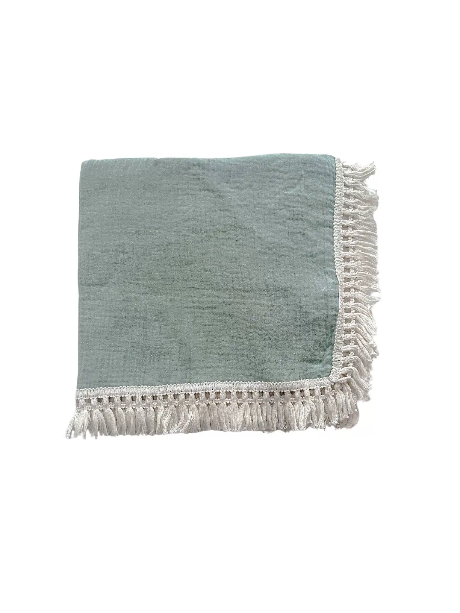 Fringe Swaddle Blanket - Sage Green