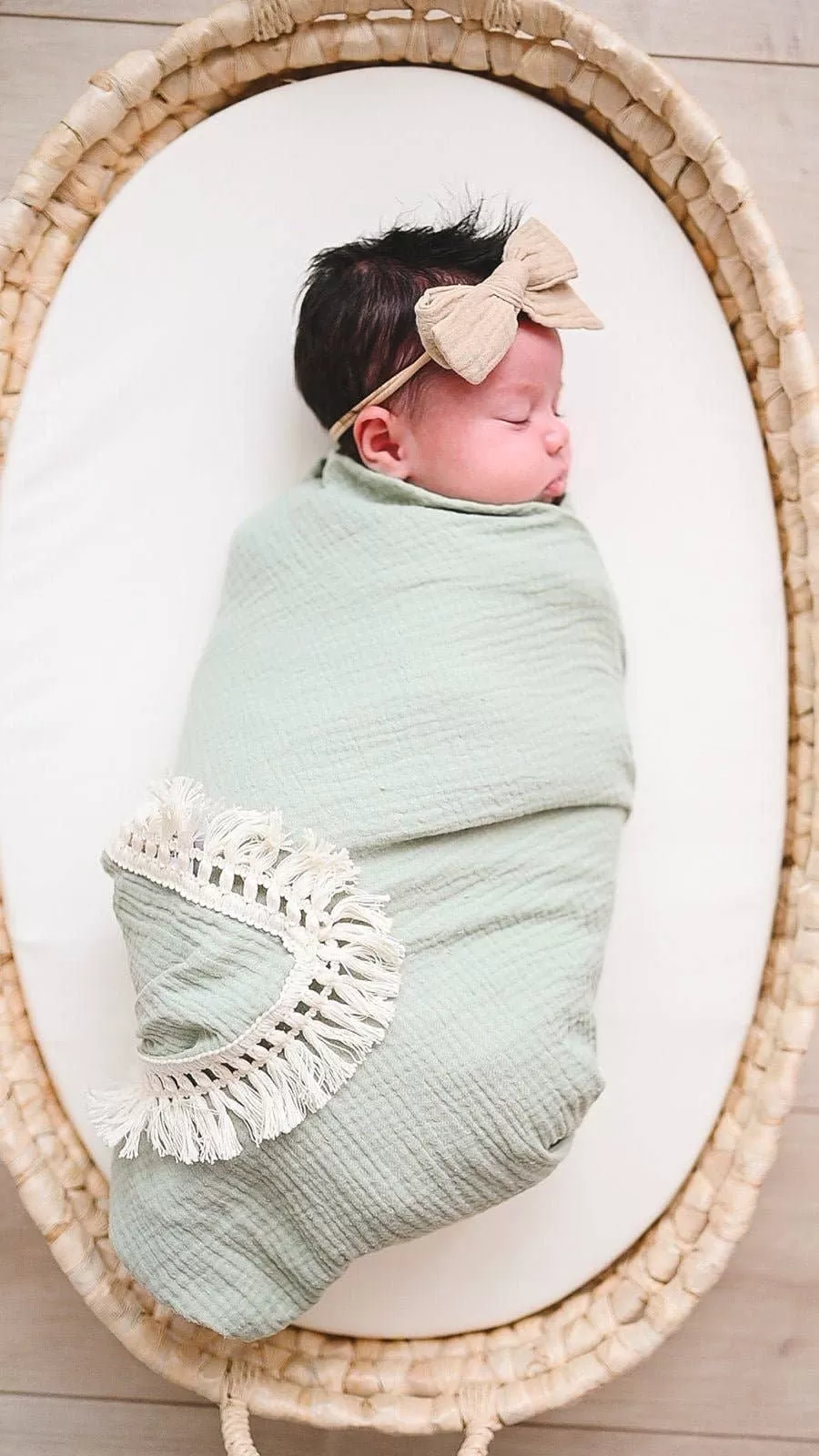 Fringe Swaddle Blanket - Sage Green