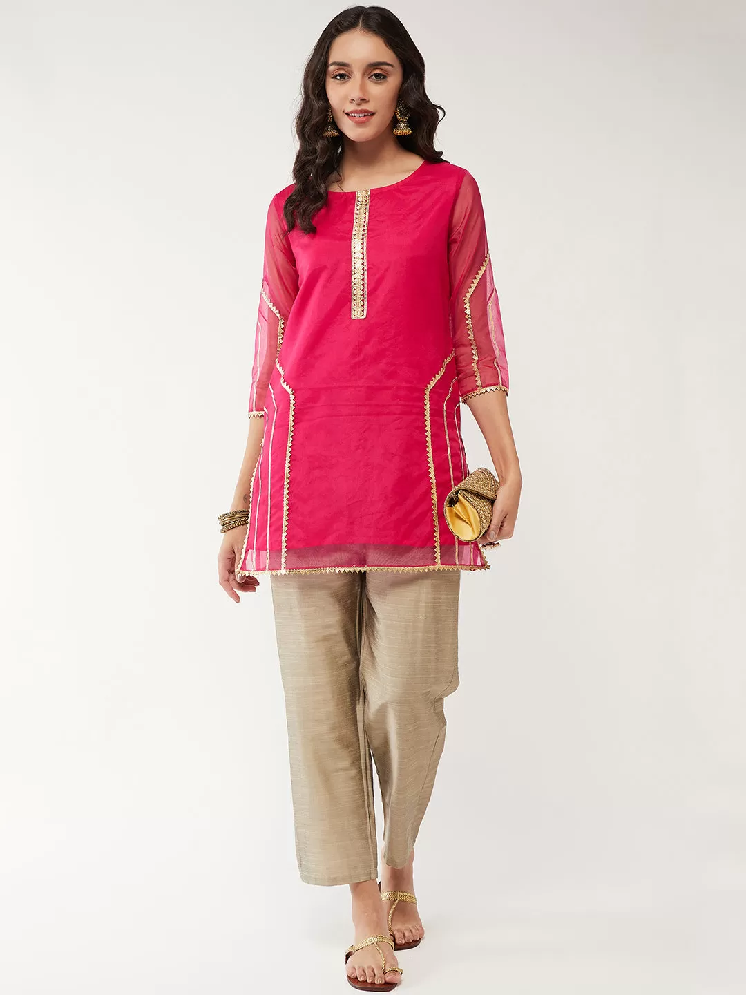 Fusion Short Kurta With Lace Detailing