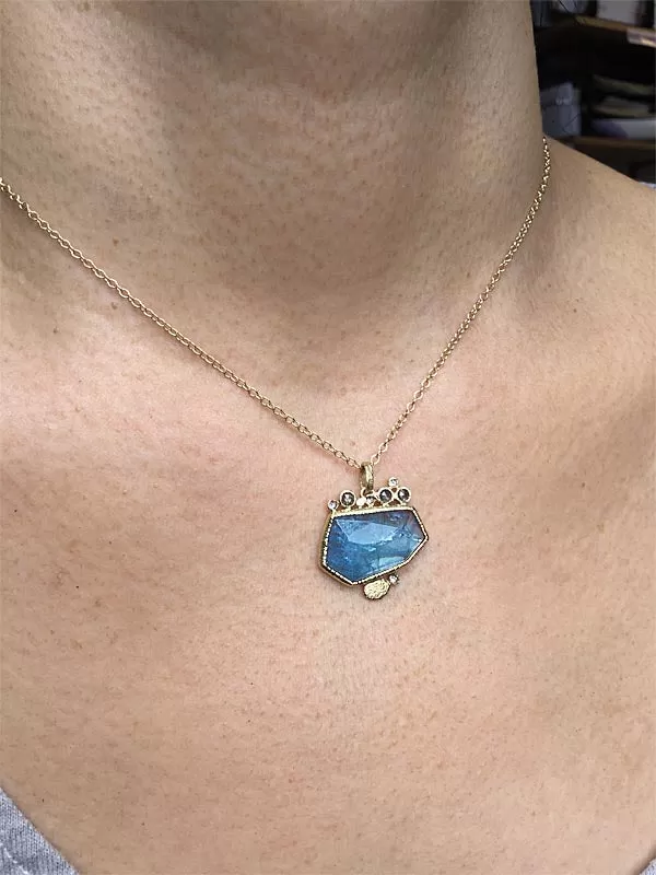 Geo-Organic Aquamarine Pendant with Diamonds