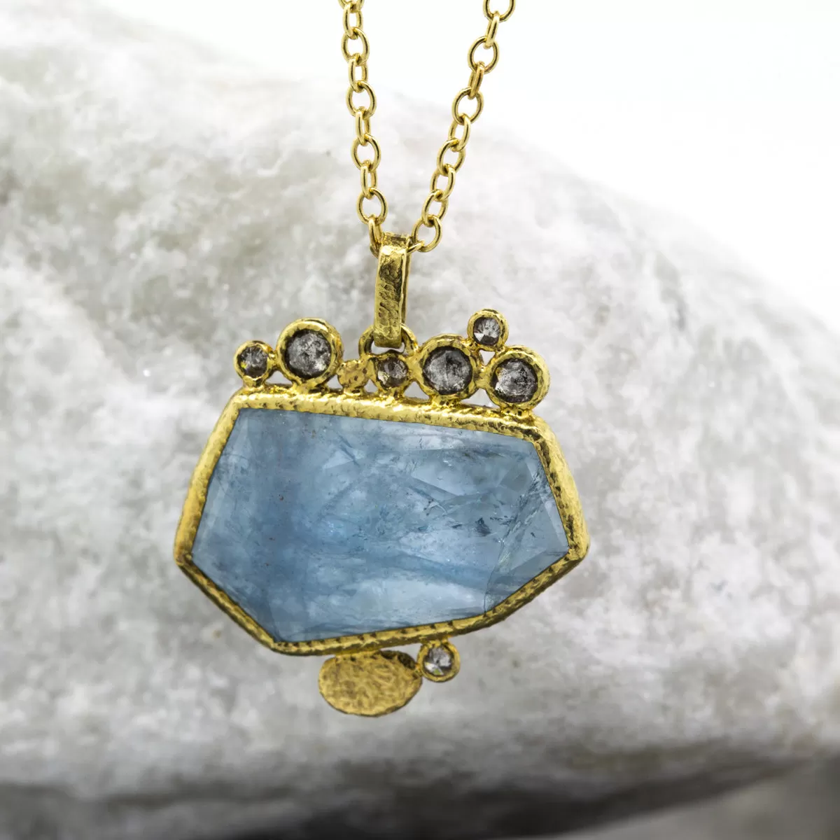 Geo-Organic Aquamarine Pendant with Diamonds