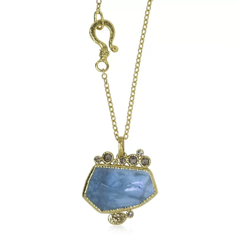 Geo-Organic Aquamarine Pendant with Diamonds