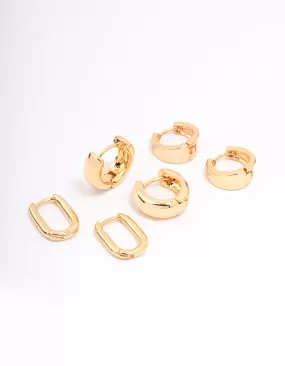 Gold Plated Basic Huggie Hoop Earring 3-Pack