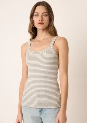 Gray Striped Ribbed Square Neck Tank Top