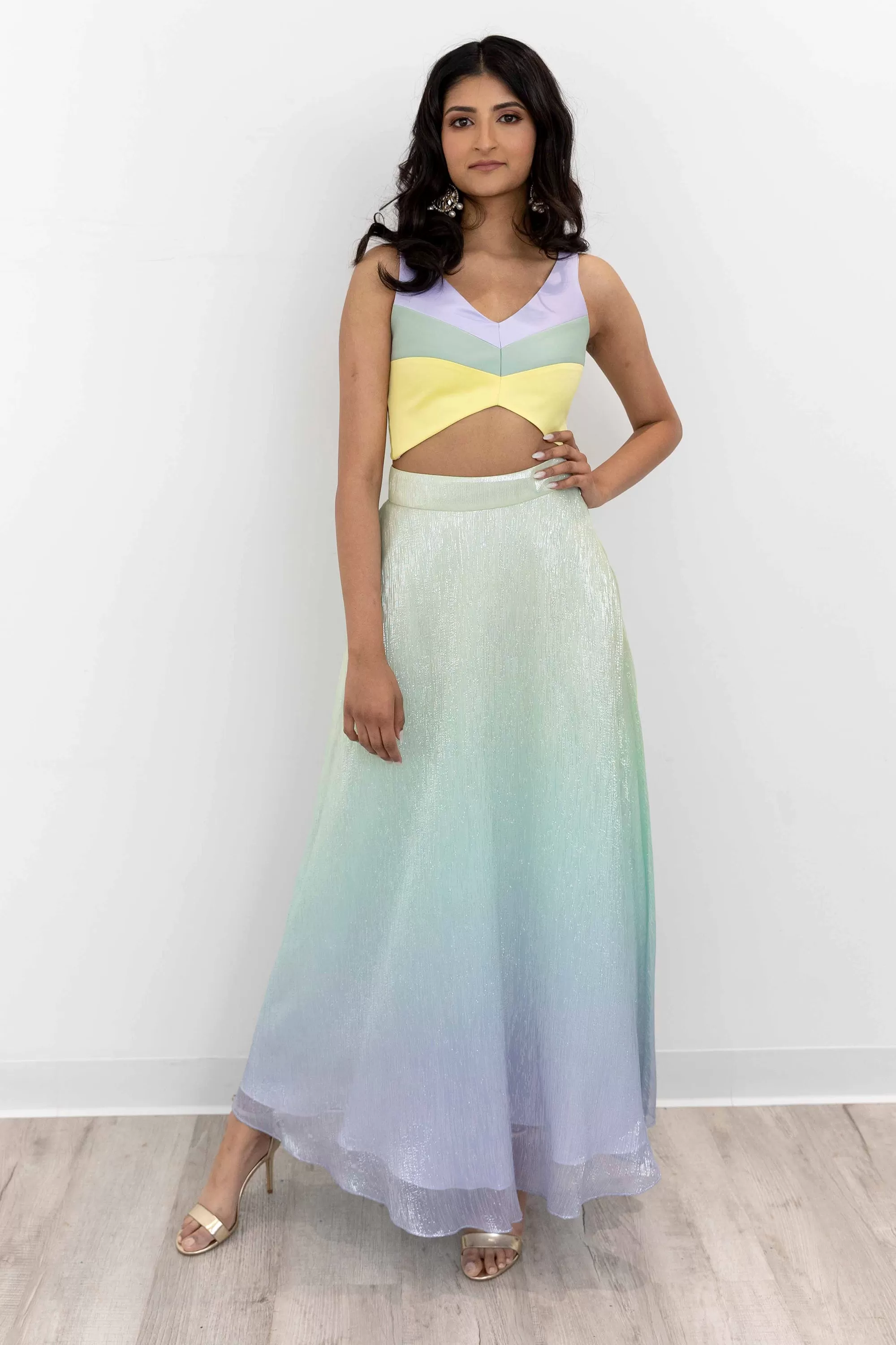 HANNAH Color Block Crop Lehenga Top