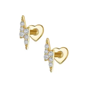 Heart Flat Back Lightning CZ Diamond Stud Earrings