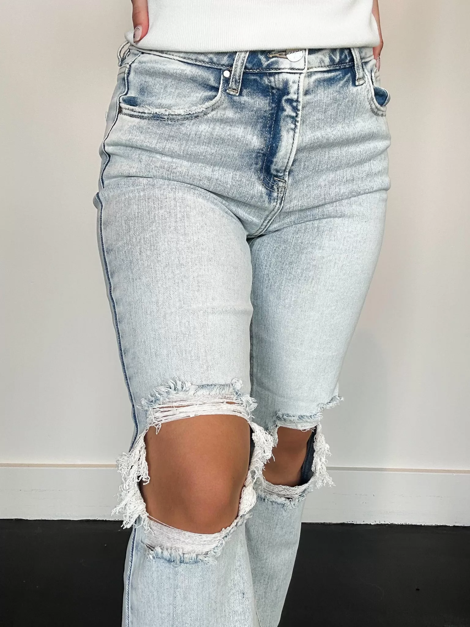 High Rise Crop Straight Denim- Light Wash