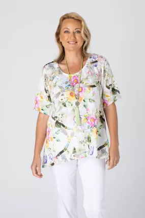 Honeysuckle Print Short Sleeve Non-Crush Jacquard Swing Shirt