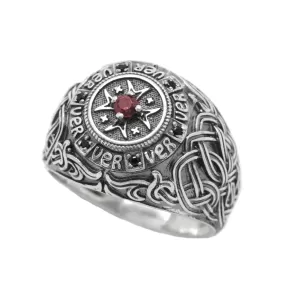 Hospitaleier Knight's Cross Men Ring Red Garnet and Black Zircons