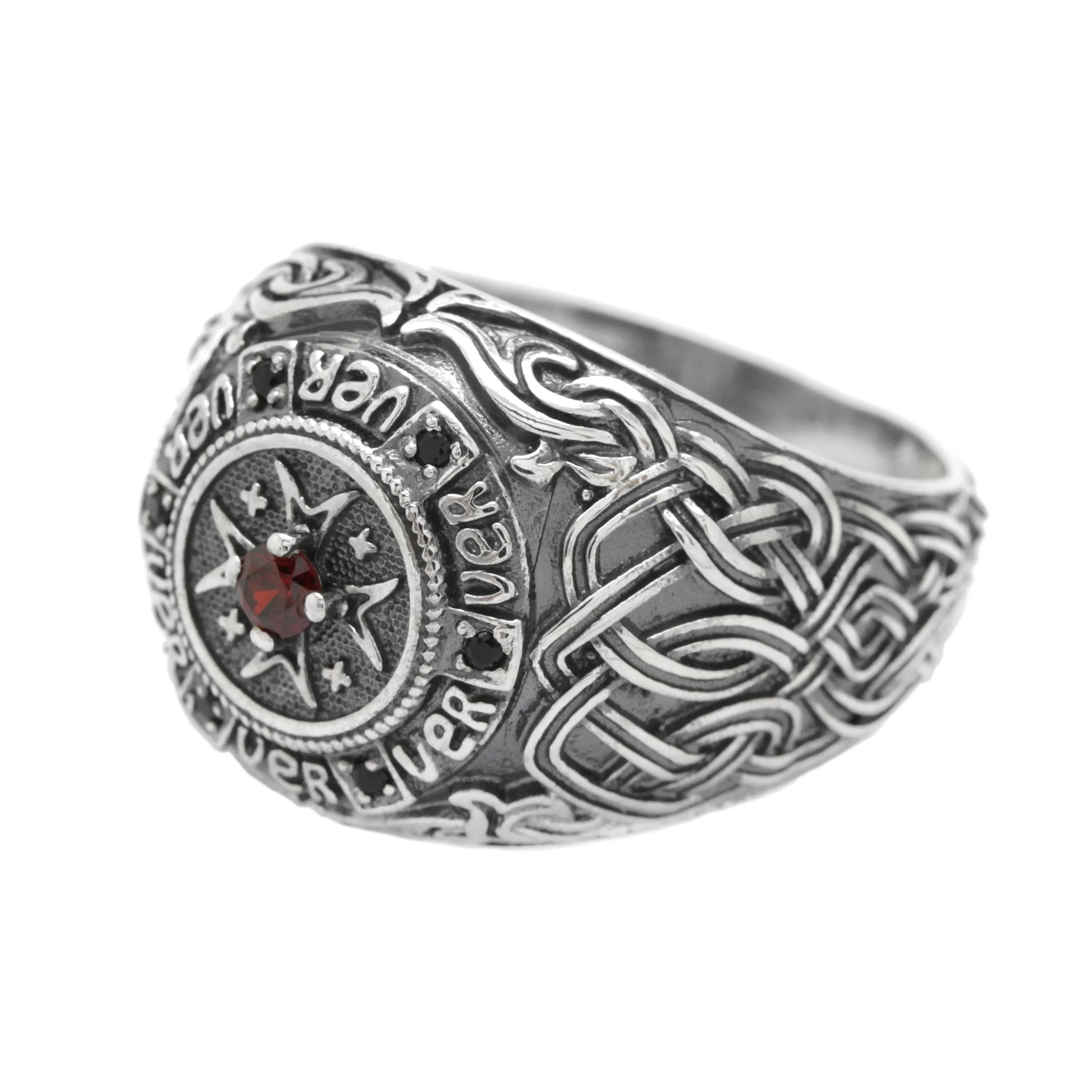 Hospitaleier Knight's Cross Men Ring Red Garnet and Black Zircons