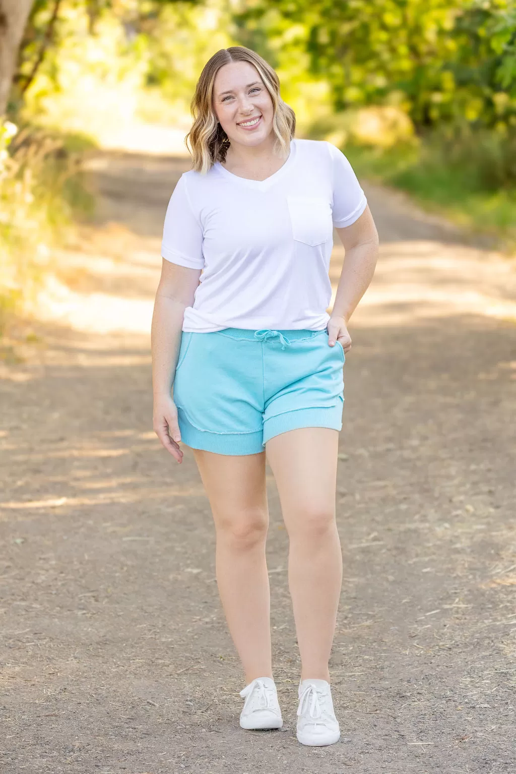 IN STOCK French Terry Stevie Shorts - Capri Blue | Women's Casual Shorts