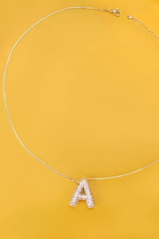 Initial Rhinestone Bubble Letter Necklaces