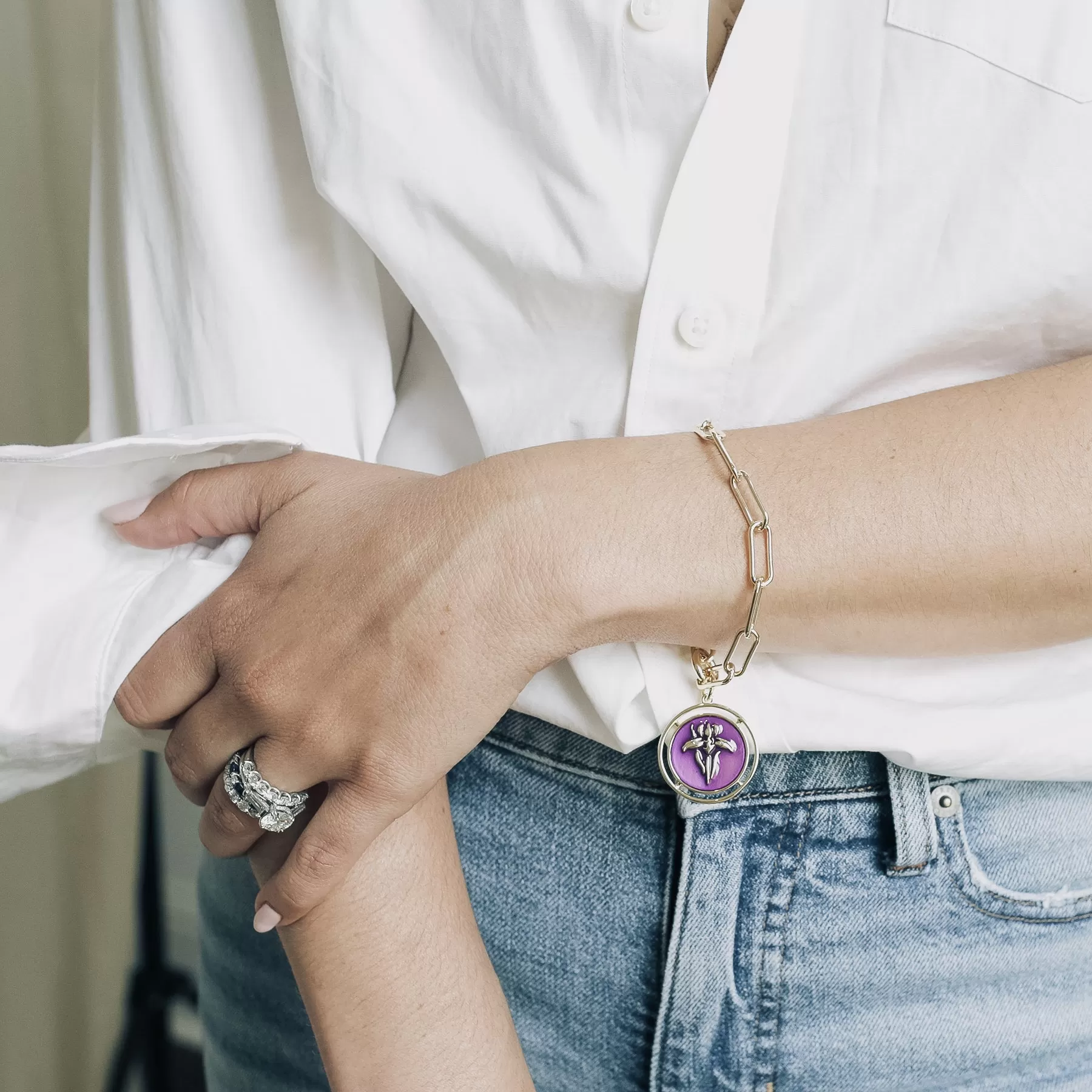 Iris Carondelet Bracelet with Enameled Flower Pendant