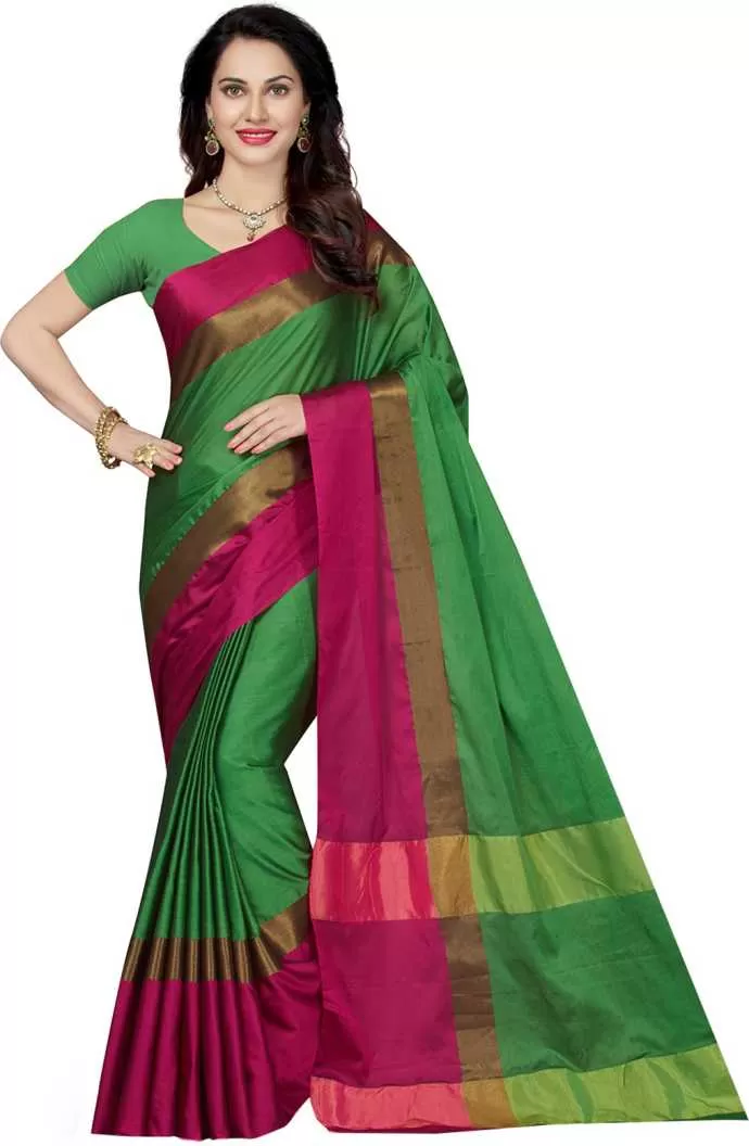 Ishin Art Silk Green Printed Women's Saree