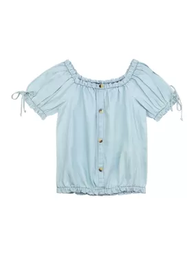 Ishin Girls Denim Blue Solid Off Shoulder Top