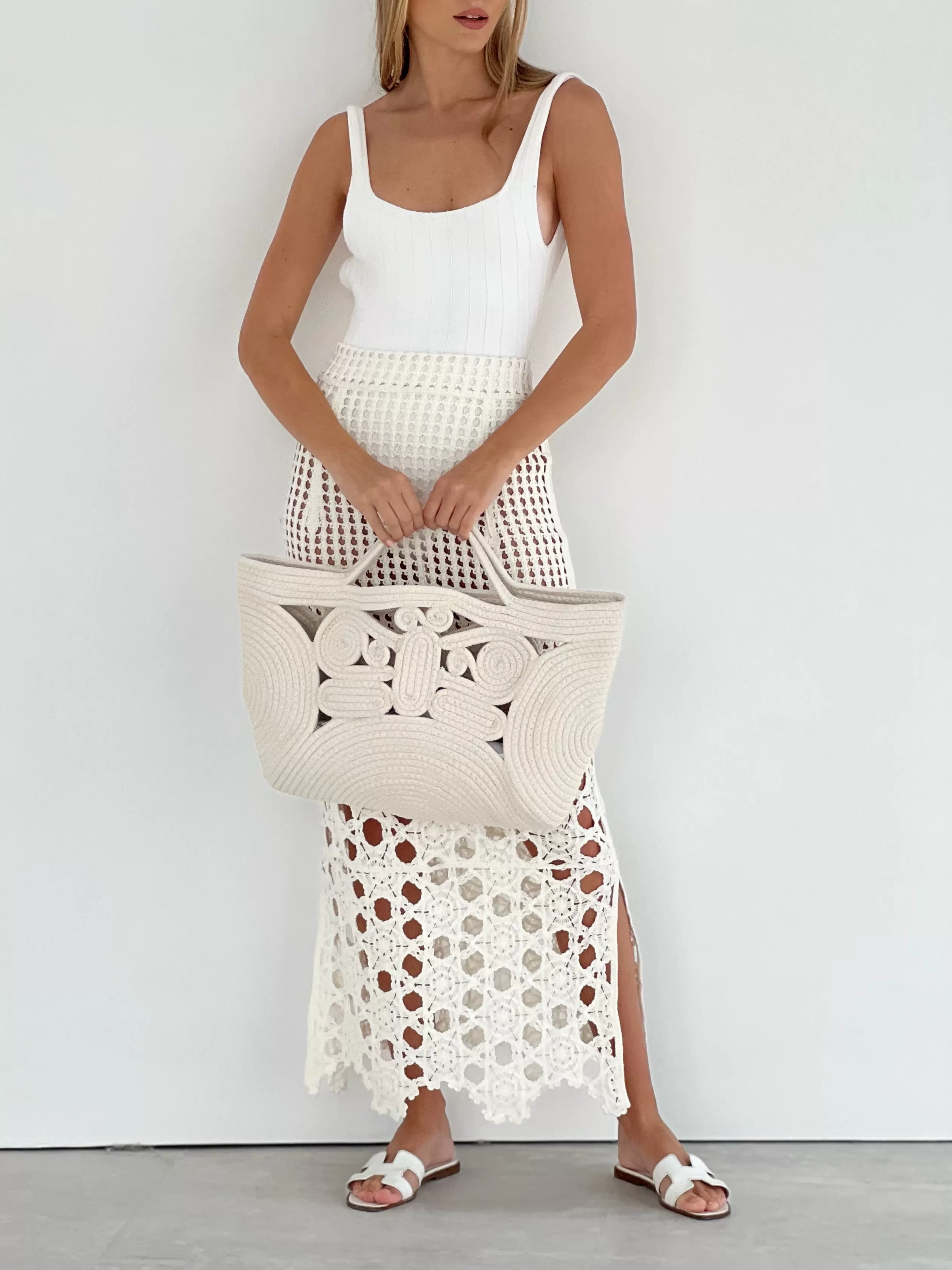 Islander Crochet Knit Beach Skirt | White