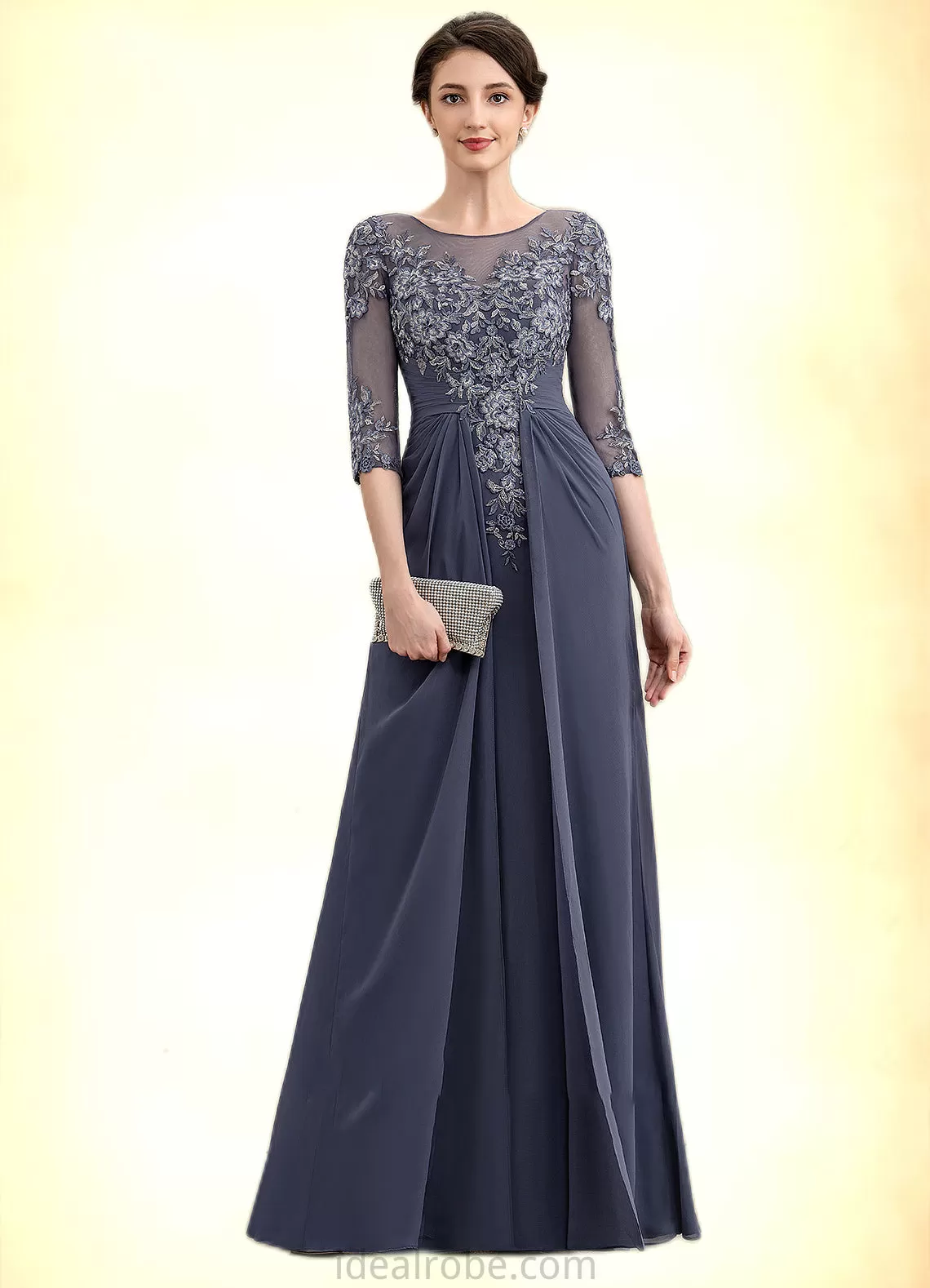 Jamiya A-Line Scoop Neck Floor-Length Chiffon Lace Mother of the Bride Dress STK126P0014712