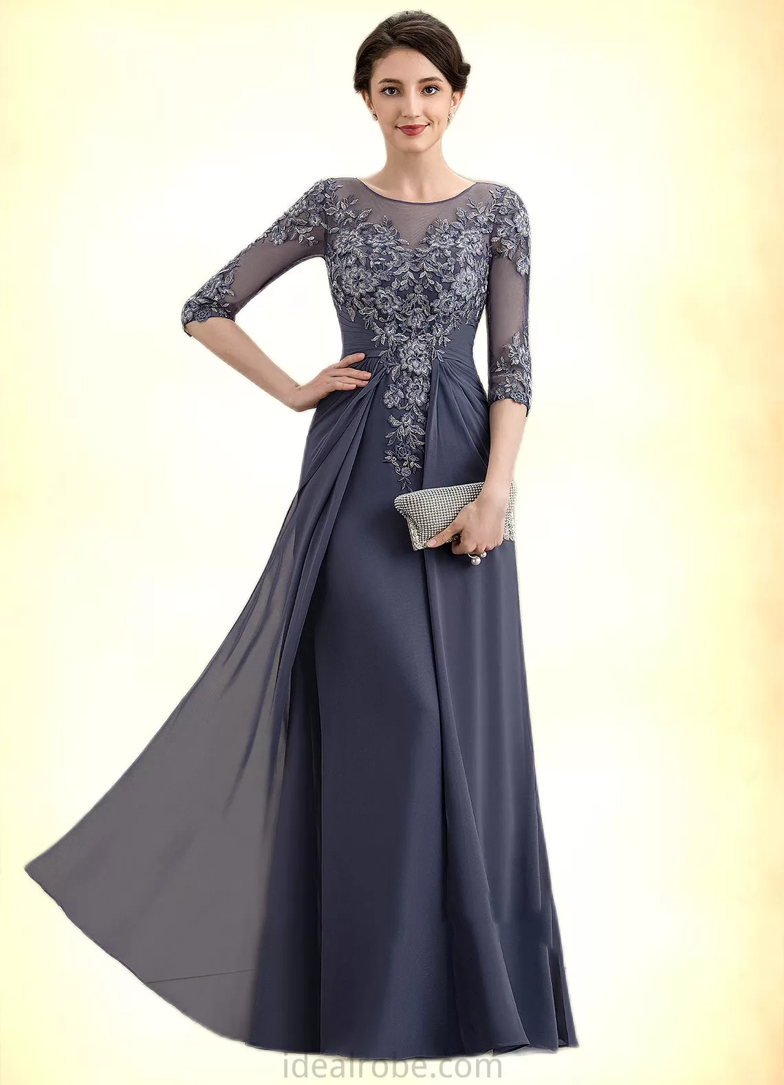 Jamiya A-Line Scoop Neck Floor-Length Chiffon Lace Mother of the Bride Dress STK126P0014712