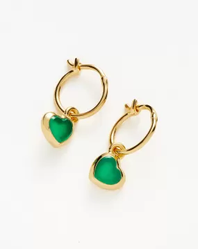 Jelly Heart Charm Mini Hoop Earrings | 18ct Gold Plated Vermeil/Green Chalcedony